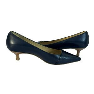 Talbots Indigo Leather Pointed Toe Woodtone Kitten Heel Pippa Vamp Wrap Shoes 6W